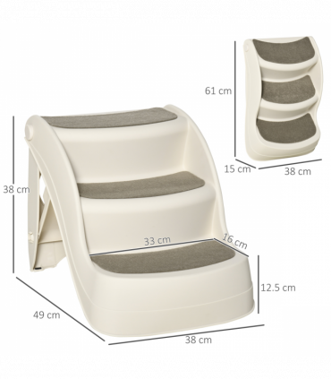 Portable Dog Steps Non-slip Pet Stairs 3-Step Design for High Beds Sofas, Cream