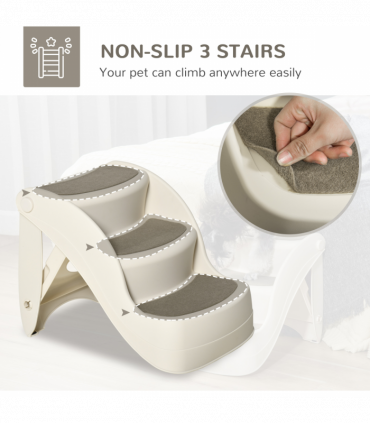 Portable Dog Steps Non-slip Pet Stairs 3-Step Design for High Beds Sofas, Cream