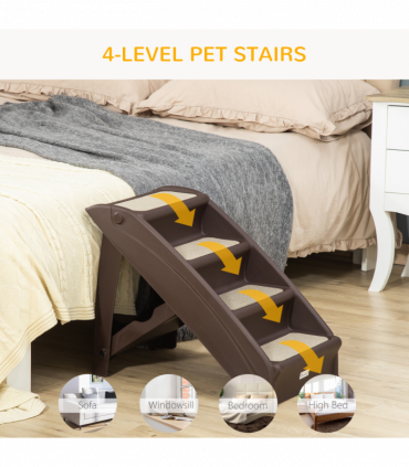 Portable Dog Steps for Bed, Sofa Non-Slip Pet Stairs for Cats, Dogs - Brown