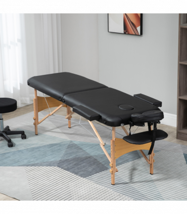 Portable Massage Bed Folding Spa Beauty Massage Table with 2 Sections Black