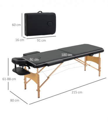 Portable Massage Bed Folding Spa Beauty Massage Table with 2 Sections Black