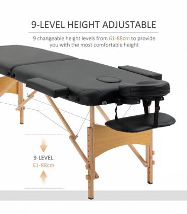 Portable Massage Bed Folding Spa Beauty Massage Table with 2 Sections Black