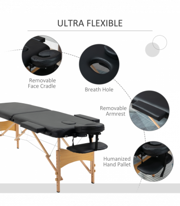 Portable Massage Bed Folding Spa Beauty Massage Table with 2 Sections Black