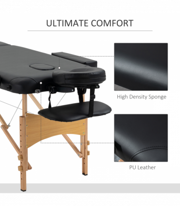 Portable Massage Bed Folding Spa Beauty Massage Table with 2 Sections Black