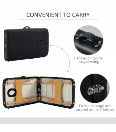 Portable Massage Bed Folding Spa Beauty Massage Table with 2 Sections Black