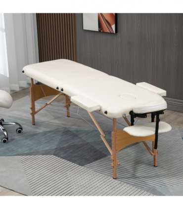 Portable Massage Bed Folding Spa Beauty Massage Table with 2 Sections Cream