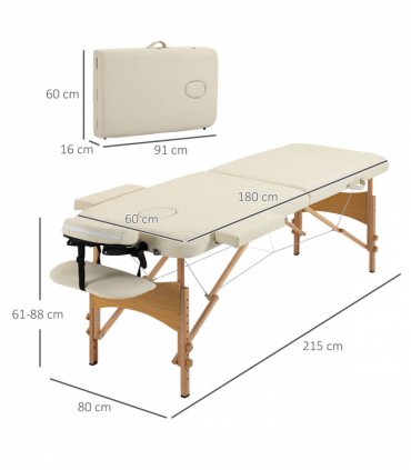 Portable Massage Bed Folding Spa Beauty Massage Table with 2 Sections Cream