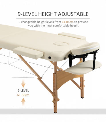 Portable Massage Bed Folding Spa Beauty Massage Table with 2 Sections Cream