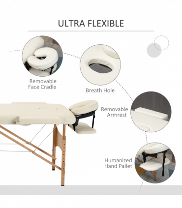 Portable Massage Bed Folding Spa Beauty Massage Table with 2 Sections Cream