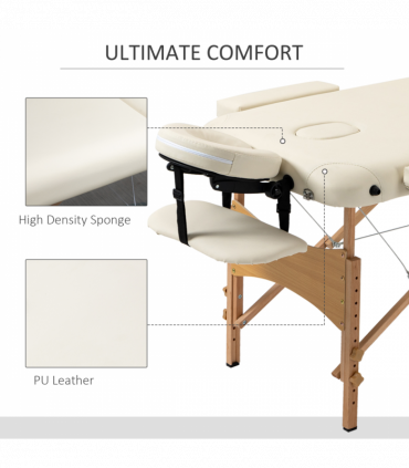 Portable Massage Bed Folding Spa Beauty Massage Table with 2 Sections Cream
