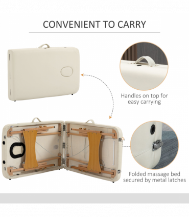 Portable Massage Bed Folding Spa Beauty Massage Table with 2 Sections Cream