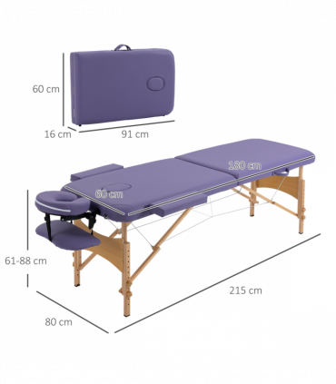 Portable Massage Bed Folding Spa Beauty Massage Table with 2 Sections Purple