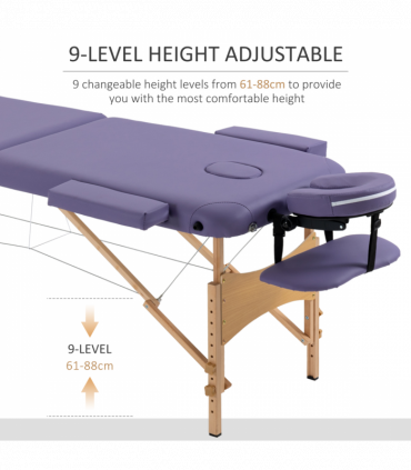 Portable Massage Bed Folding Spa Beauty Massage Table with 2 Sections Purple