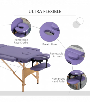 Portable Massage Bed Folding Spa Beauty Massage Table with 2 Sections Purple