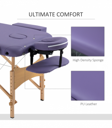 Portable Massage Bed Folding Spa Beauty Massage Table with 2 Sections Purple