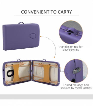 Portable Massage Bed Folding Spa Beauty Massage Table with 2 Sections Purple