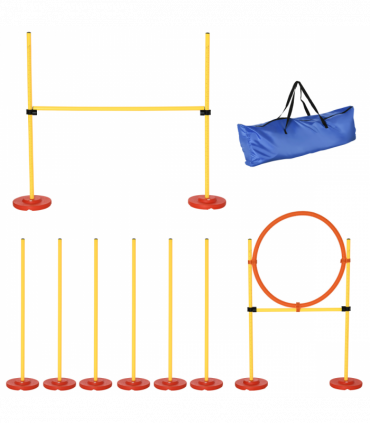 Portable Pet Agility Training Obstacle Set for Jumping Pole,Ring,Turnstile poles
