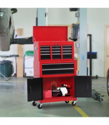 Portable Toolbox Tool Box Top Chest Cabinet Garage Storage Roll Cab Red HOMCOM