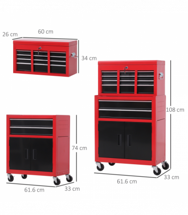 Portable Toolbox Tool Box Top Chest Cabinet Garage Storage Roll Cab Red HOMCOM