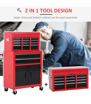 Portable Toolbox Tool Box Top Chest Cabinet Garage Storage Roll Cab Red HOMCOM