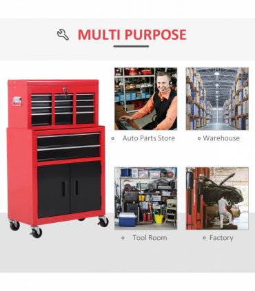Portable Toolbox Tool Box Top Chest Cabinet Garage Storage Roll Cab Red HOMCOM