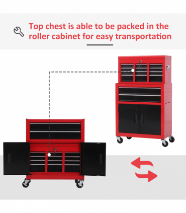 Portable Toolbox Tool Box Top Chest Cabinet Garage Storage Roll Cab Red HOMCOM