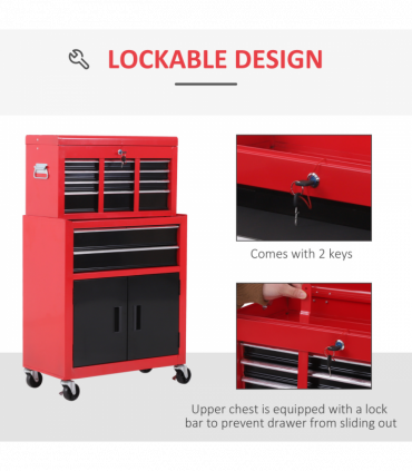 Portable Toolbox Tool Box Top Chest Cabinet Garage Storage Roll Cab Red HOMCOM