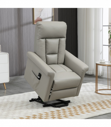Power Lift Chair, PU Leather Electric Recliner with Side Pocket, Grey HOMCOM