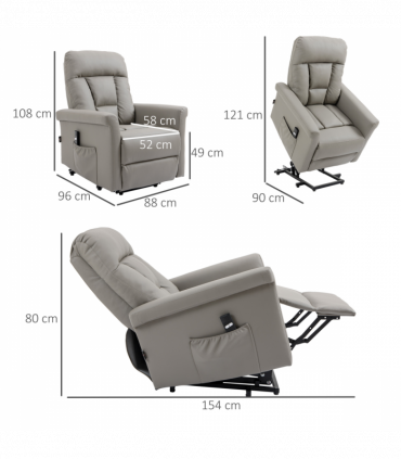 Power Lift Chair, PU Leather Electric Recliner with Side Pocket, Grey HOMCOM