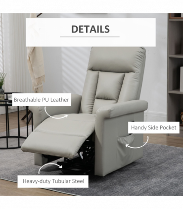 Power Lift Chair, PU Leather Electric Recliner with Side Pocket, Grey HOMCOM