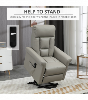 Power Lift Chair, PU Leather Electric Recliner with Side Pocket, Grey HOMCOM