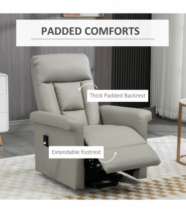 Power Lift Chair, PU Leather Electric Recliner with Side Pocket, Grey HOMCOM