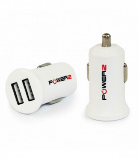 Powerz 2.4Amp Dual USB Port Car Charger - White