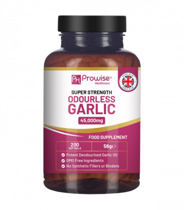 Premium Odourless Garlic Capsules - High Strength 45,000mg - 200 Softgels by Prowise