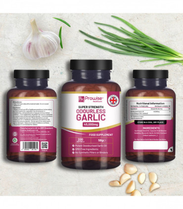 Premium Odourless Garlic Capsules - High Strength 45,000mg - 200 Softgels by Prowise