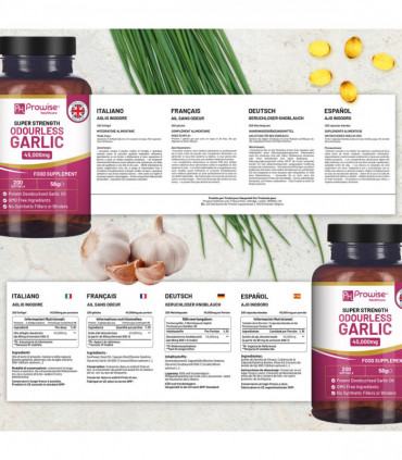 Premium Odourless Garlic Capsules - High Strength 45,000mg - 200 Softgels by Prowise