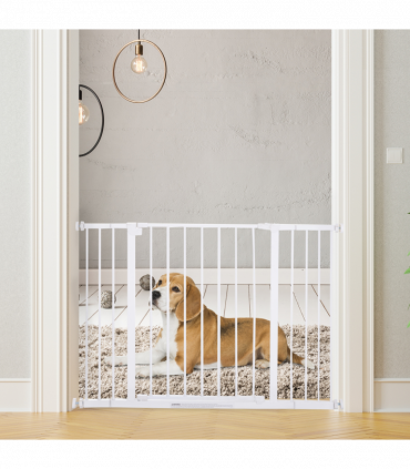 Pressure Fit Dog Gate Pet Barrier for stairs doorway, 76-107cm Width White