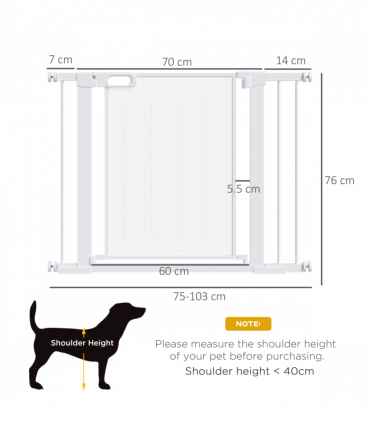 Pressure Fit Safety Gate for Doors, Dog Gate Auto Close, 75-103 cm White PawHut