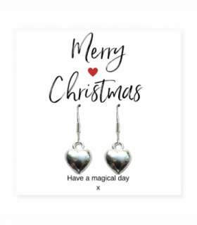 Puff Heart Drop Earrings & Merry Christmas Gift Card