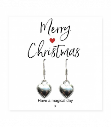Puff Heart Drop Earrings & Merry Christmas Gift Card