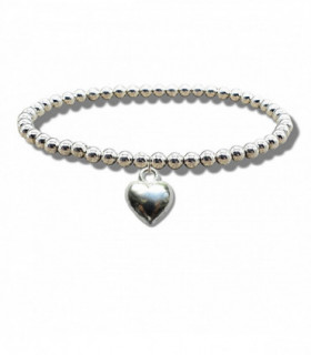 Puff Heart Silver Beaded Bracelet