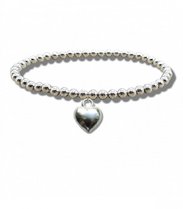 Puff Heart Silver Beaded Bracelet