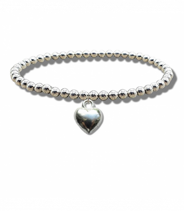 Puff Heart Silver Beaded Bracelet