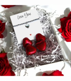 Puff Heart Silver Beaded Bracelet & Love You Mini Gift Hamper