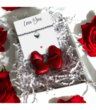 Puff Heart Silver Beaded Bracelet & Love You Mini Gift Hamper