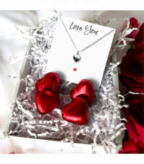 Puff Heart Silver Necklace & Love You Mini Gift Hamper