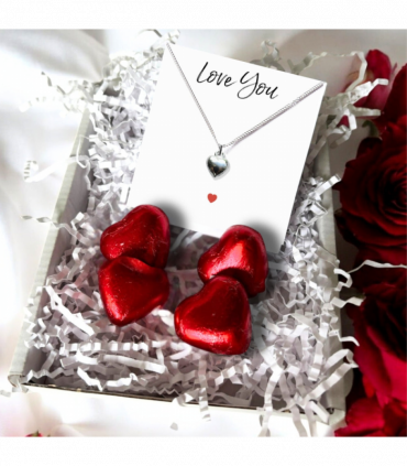 Puff Heart Silver Necklace & Love You Mini Gift Hamper