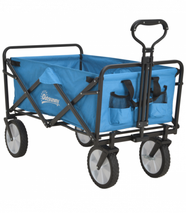 Pull Along Cart Folding Cargo Wagon Trailer Trolley For Beach Garden w/ Handle