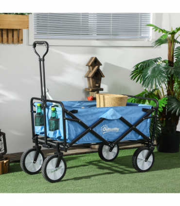Pull Along Cart Folding Cargo Wagon Trailer Trolley For Beach Garden w/ Handle