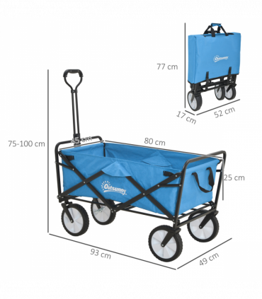 Pull Along Cart Folding Cargo Wagon Trailer Trolley For Beach Garden w/ Handle
